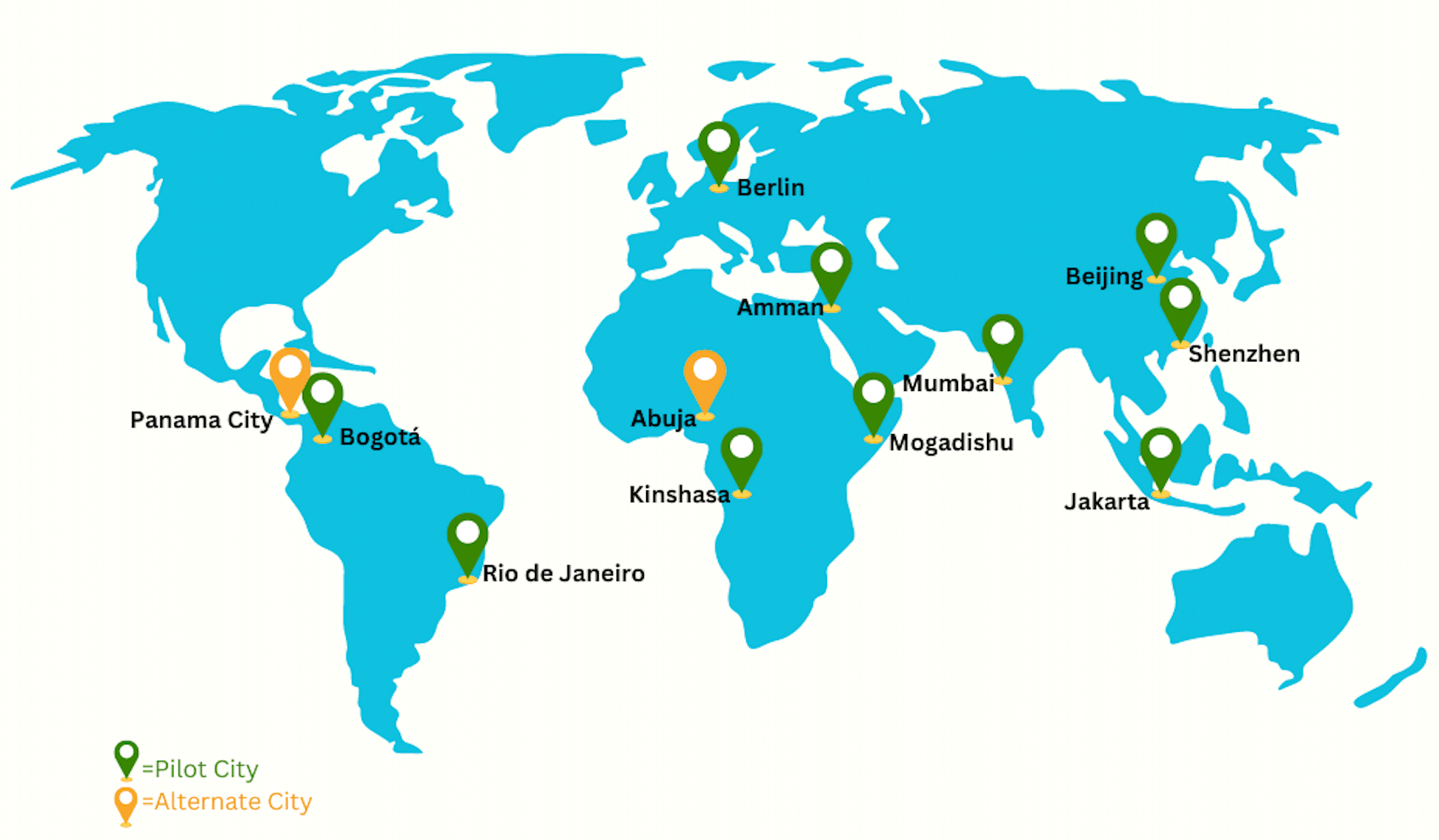 World Map with GUCA cities pinned
